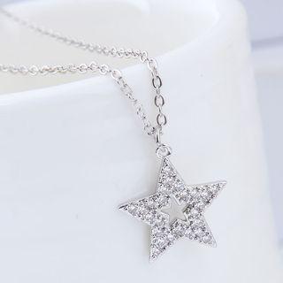 Rhinestone Star Pendant Necklace Silver - One Size