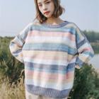 Striped Long-sleeve Sweater As Shown In Figure - One Size