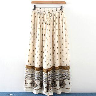 Drawstring Printed Skirt Off-white - M