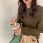 Long-sleeve Plain Ribbed Slim-fit Knit Top