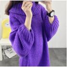 Plain Chunky Knit Sweater Purple - One Size