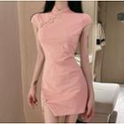 Cap-sleeve Plain Mini Qipao