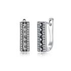 925 Sterling Silver Bright Simple Geometric Rectangular Cubic Zircon Stud Earrings Silver - One Size