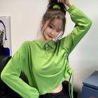 Drawstring Collared Long-sleeve T-shirt