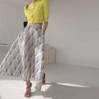 Leaf-pattern Flared Maxi Skirt