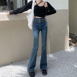 High Waist Belted Bootcut Jeans