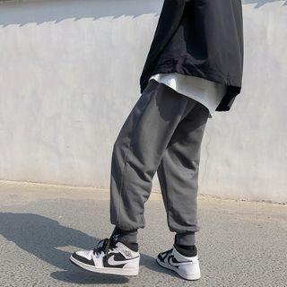 Plain Drawstring Fleece-lined Jogger Sweatpants