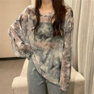 Long-sleeve Tie-dye Loose Fit Sheer T-shirt
