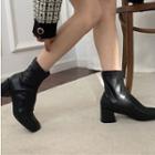 Chunky Heel Faux-leather Panel Short Boots