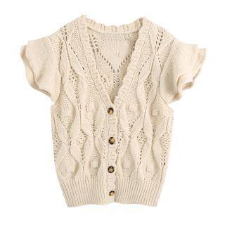 Sleeveless Button-up Cable-knit Vest