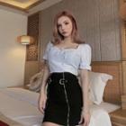 Tie-front Square-neck Blouse
