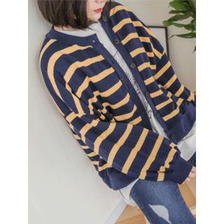 Button-down Stripe Cardigan With Scarf