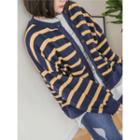 Button-down Stripe Cardigan With Scarf
