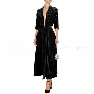 Deep Plunge 3/4-sleeve Evening Gown