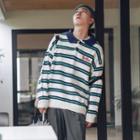 Lettering Striped Polo Sweater