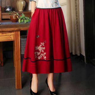 Floral Hanfu Midi A-line Skirt