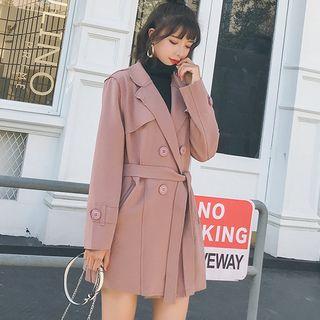 Faux Suede Double-breasted Coat