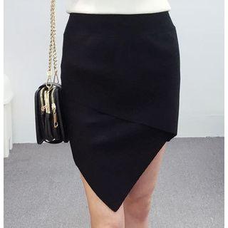 Asymmetric Mini Pencil Skirt Black - One Size