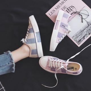 Two-tone Panel Canvas Lace-up Sneakers