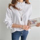 Button-back Frilled Blouse White - One Size