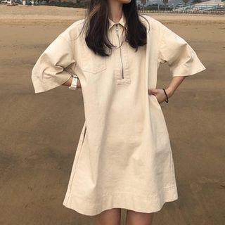 Half-zip Elbow-sleeve Polo Dress