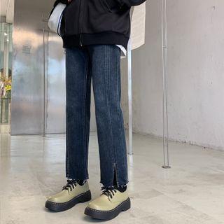 High Waist Slit Cropped Straight Leg Jeans