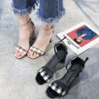 Ankle-strap Plaid Chunky-heel Sandals