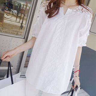 Crochet Trim Elbow Sleeve Top