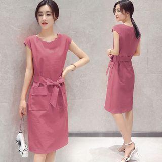 Cap-sleeve Tie Waist A-line Dress