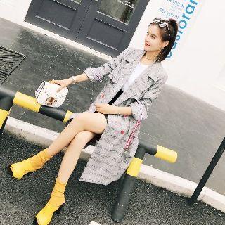 Lettering Strap Plaid Trench Coat