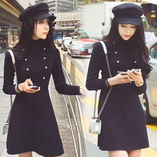 Long Sleeve Beaded Knit A-line Dress