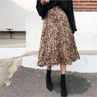 Leopard Pleated Skirt Brown - One Size