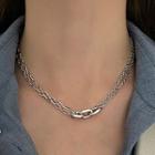 Stainless Steel Layered Choker Necklace - Double Layers - Silver - One Size