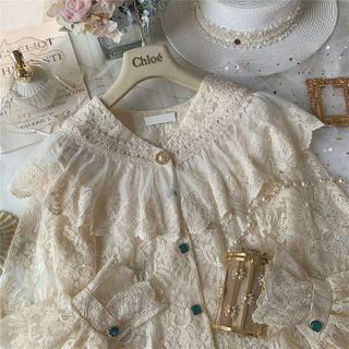 Ruffle Lace Trim Long-sleeve Blouse