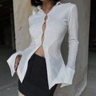 Bell-sleeve Collar Cut-out Top