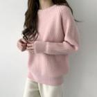 Round-neck Plain Ribbed Knit Sweater