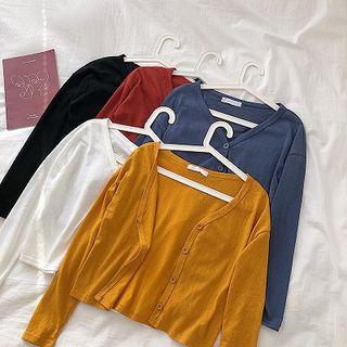 Plain Single-breasted V-neck Long-sleeve Light Jacket