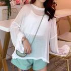 Oversize Long-sleeve Sheer Knit Top White - One Size