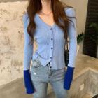 Color-block V-neck Knit Cardigan