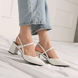 Pointy Strappy Block-heel Mules