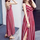 Spaghetti Strap Striped Midi Sun Dress