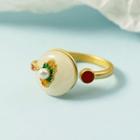 Lotus Faux Pearl Faux Gemstone Alloy Open Ring Gold - One Size