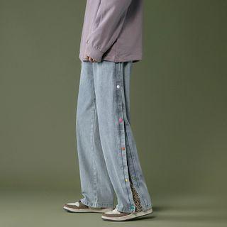 Side Button-up Wide-leg Jeans