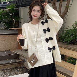 Long-sleeve Bow Accent Split Sweater