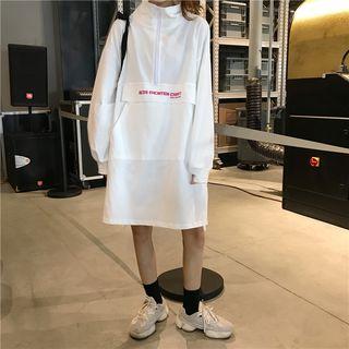 Zipper Print Pullover Dress White - One Size