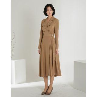 Belted Pleated-panel Long Wrap Dress