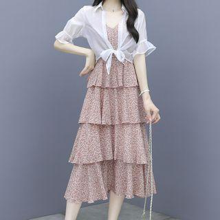 Set: Light Jacket + Floral Print Tiered Dress