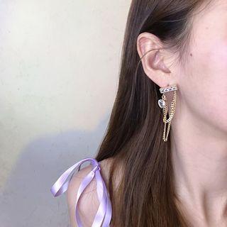 Heart Rhinestone Chain Alloy Earring 1 Pair - Gold - One Size