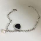Faux Pearl Heart Bracelet E254 - Agate - Black - One Size
