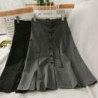 Belted High-waist Button-down Midi Skirt